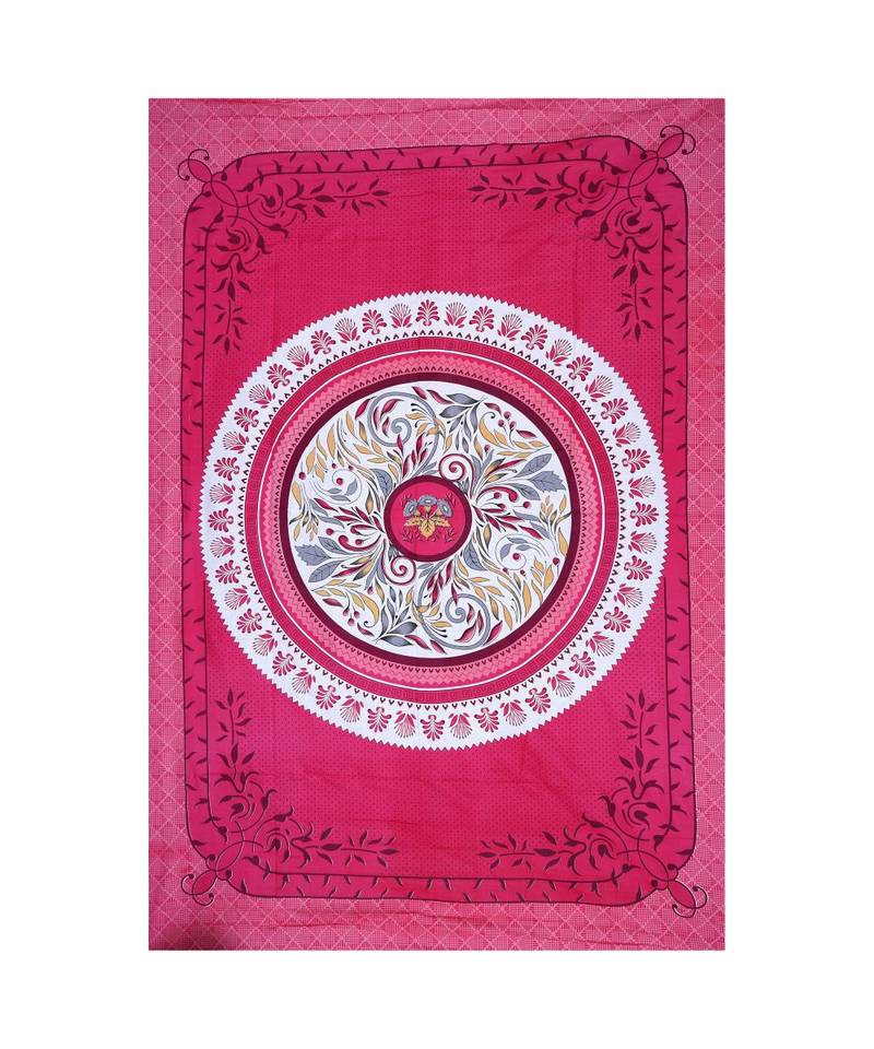 pink Color Pure Cotton Single size Bedsheet With  Pillow Cover round flower pink