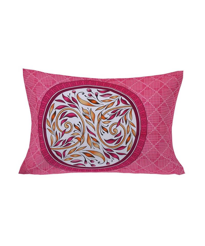 pink Color Pure Cotton Single size Bedsheet With  Pillow Cover round flower pink