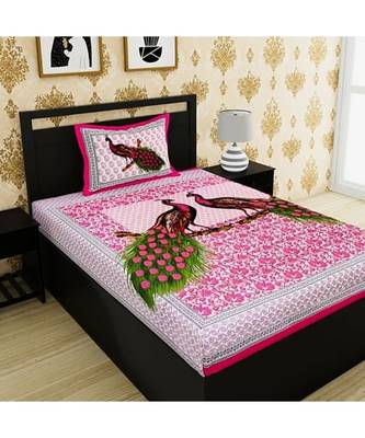 Pink Color Pure Cotton Single size Bedsheet With  Pillow Cover Single 2 mor Pink 1