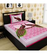 Pink Color Pure Cotton Single size Bedsheet With  Pillow Cover Single 2 mor Pink