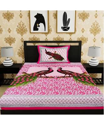 Pink Color Pure Cotton Single size Bedsheet With  Pillow Cover Single 2 mor Pink 2