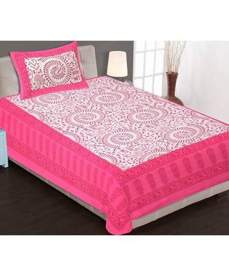 Pink Color Pure Cotton Single size Bedsheet With  Pillow Cover Single Aadimanav Pink 2