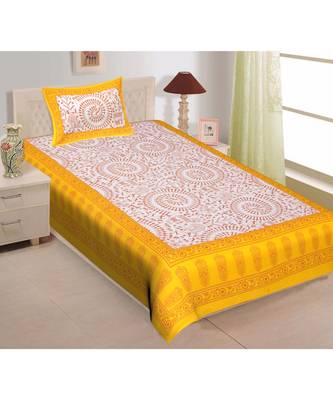 Yellow Color Pure Cotton Single size Bedsheet With  Pillow Cover Single Aadimanav yellow 1