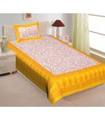 Yellow Color Pure Cotton Single size Bedsheet With  Pillow Cover Single Aadimanav yellow