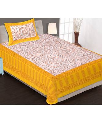 Yellow Color Pure Cotton Single size Bedsheet With  Pillow Cover Single Aadimanav yellow 2