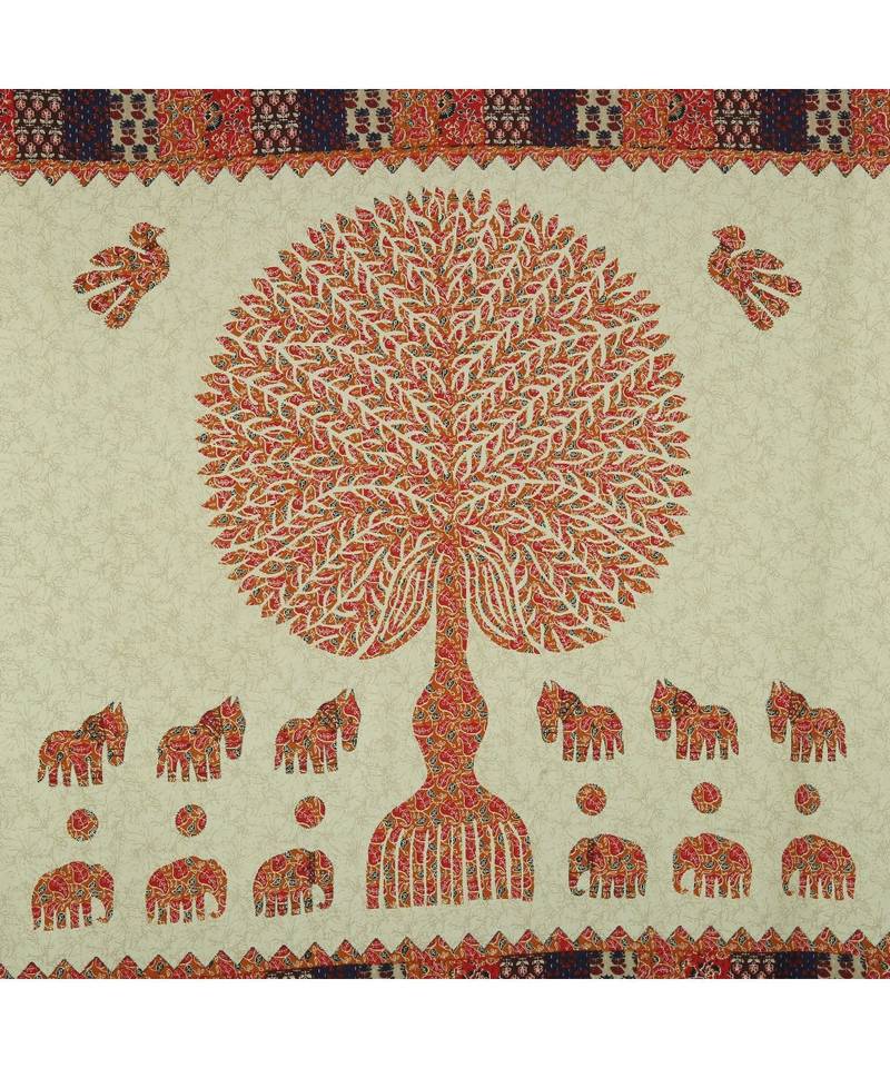 Orange Color Pure Cotton Single size Bedsheet With  Pillow Cover Single Barmeri Tree Orange