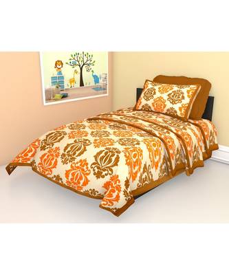 Orange Color Pure Cotton Single size Bedsheet With  Pillow Cover Single Block prints Orange 1