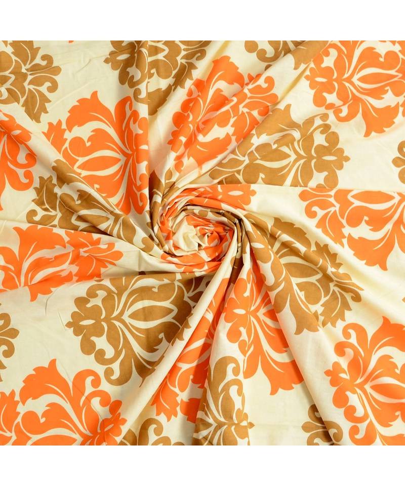 Orange Color Pure Cotton Single size Bedsheet With  Pillow Cover Single Block prints Orange