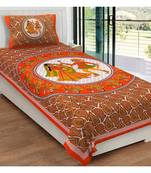 Orange Color Pure Cotton Single size Bedsheet With  Pillow Cover Single Circule Dandiya Orange