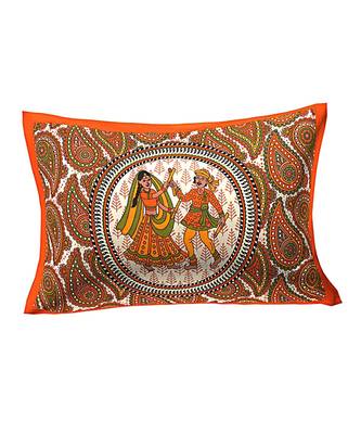 Orange Color Pure Cotton Single size Bedsheet With  Pillow Cover Single Circule Dandiya Orange 3