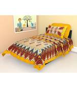 Yellow Color Pure Cotton Single size Bedsheet With  Pillow Cover Single gamla patta Yellow