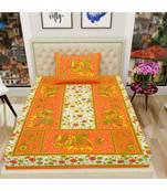 Orange Color Pure Cotton Single size Bedsheet With  Pillow Cover Single Hathi 4 Side orange