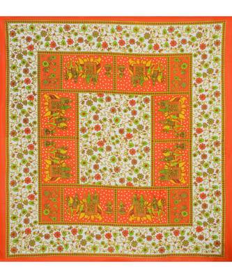 Orange Color Pure Cotton Single size Bedsheet With  Pillow Cover Single Hathi 4 Side orange 3