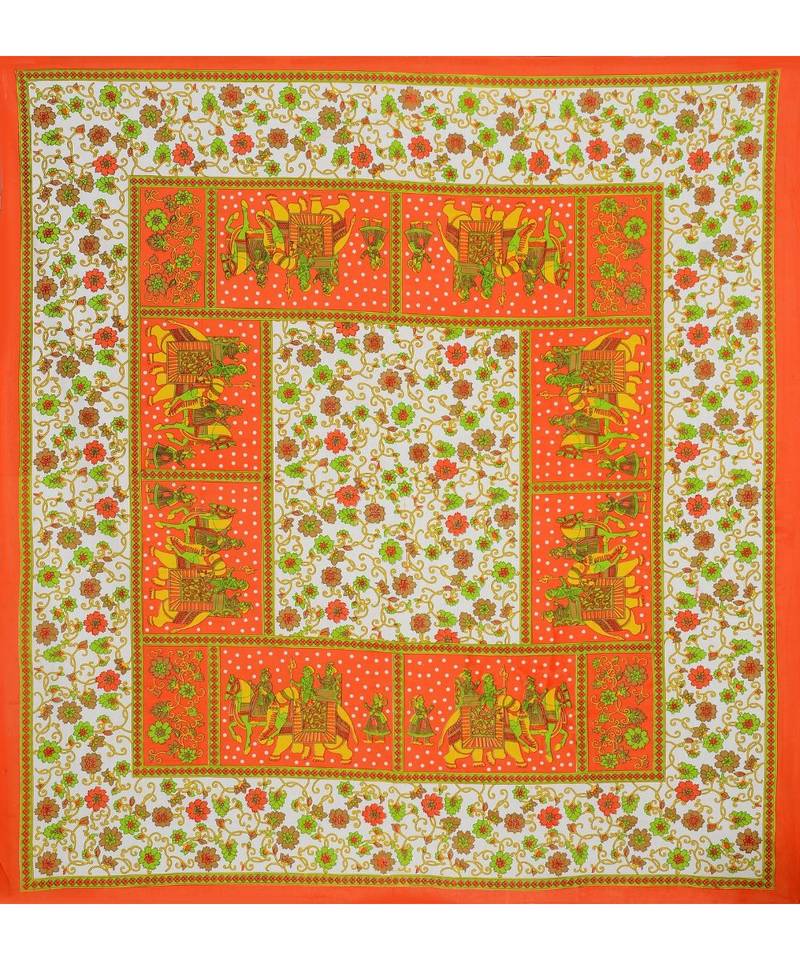 Orange Color Pure Cotton Single size Bedsheet With  Pillow Cover Single Hathi 4 Side orange