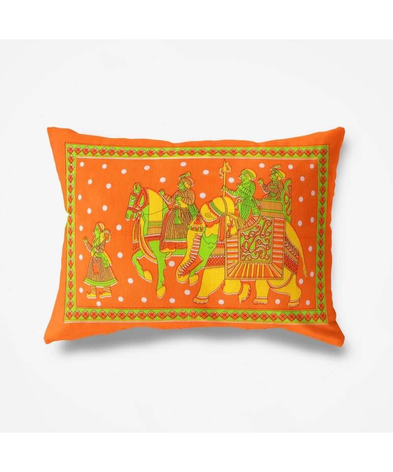Orange Color Pure Cotton Single size Bedsheet With  Pillow Cover Single Hathi 4 Side orange