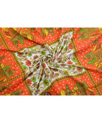 Orange Color Pure Cotton Single size Bedsheet With  Pillow Cover Single Hathi 4 Side orange 5