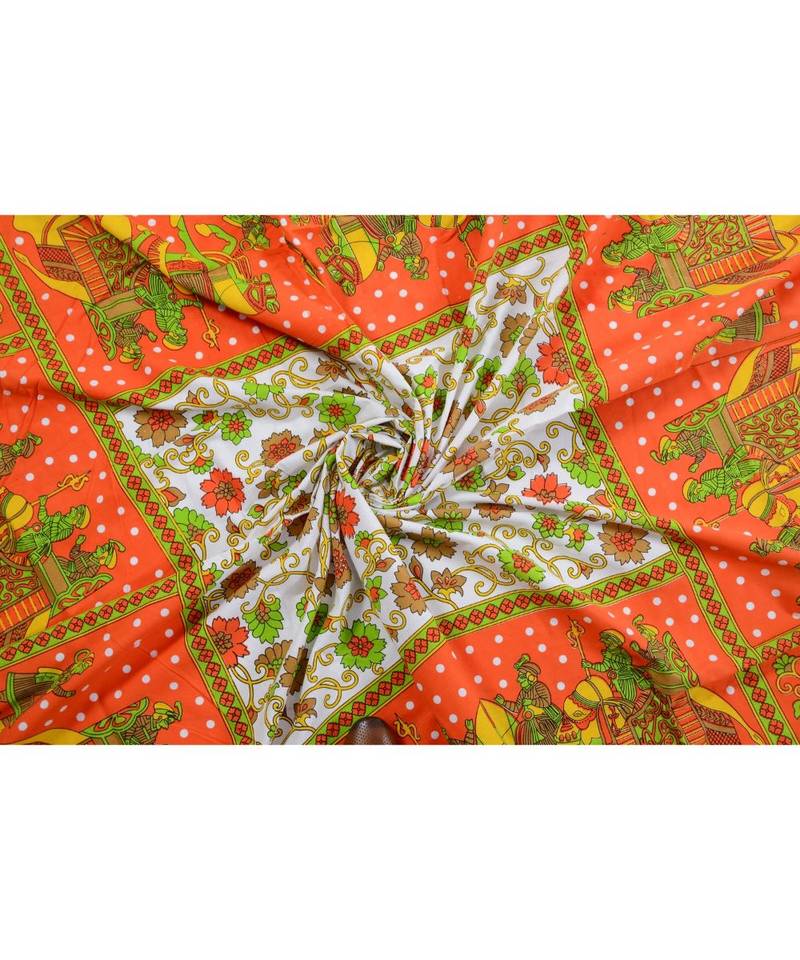 Orange Color Pure Cotton Single size Bedsheet With  Pillow Cover Single Hathi 4 Side orange