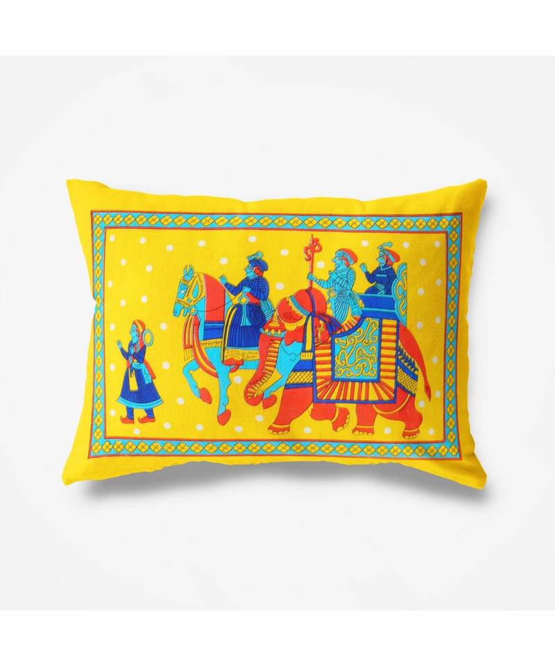 Yellow Color Pure Cotton Single size Bedsheet With  Pillow Cover Single Hathi 4 Side Yellow