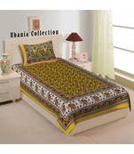 Yellow Color Pure Cotton Single size Bedsheet With  Pillow Cover Single Hathi Tota Yellow