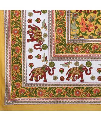 Yellow Color Pure Cotton Single size Bedsheet With  Pillow Cover Single Hathi Tota Yellow 3