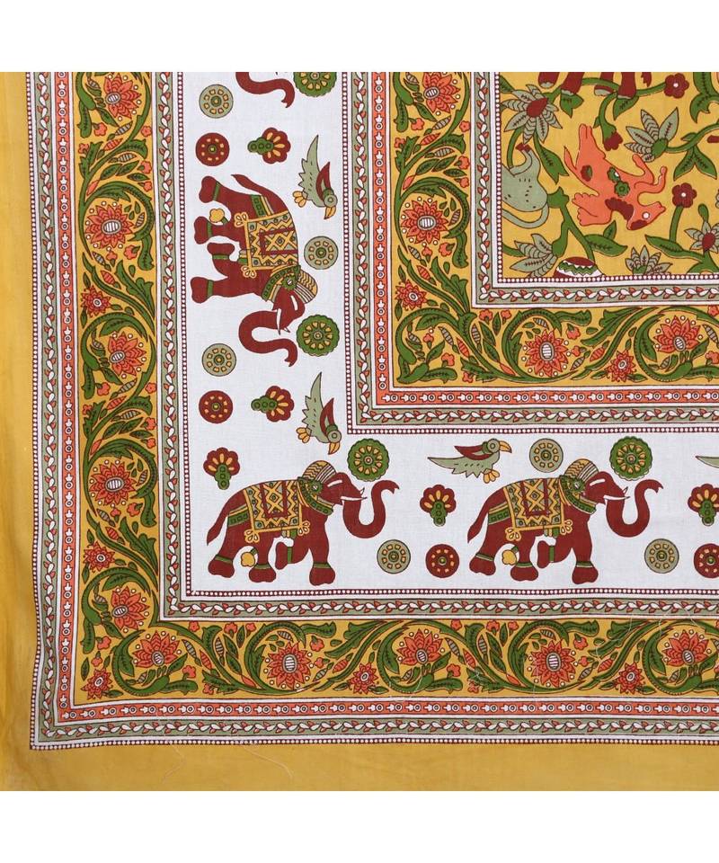 Yellow Color Pure Cotton Single size Bedsheet With  Pillow Cover Single Hathi Tota Yellow