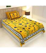 Yellow Color Pure Cotton Single size Bedsheet With  Pillow Cover Single Kashmir Kali Yellow