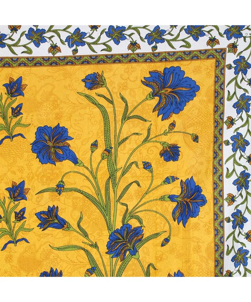 Yellow Color Pure Cotton Single size Bedsheet With  Pillow Cover Single Kashmir Kali Yellow