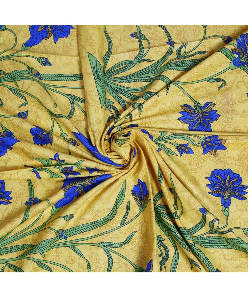 Yellow Color Pure Cotton Single size Bedsheet With  Pillow Cover Single Kashmir Kali Yellow