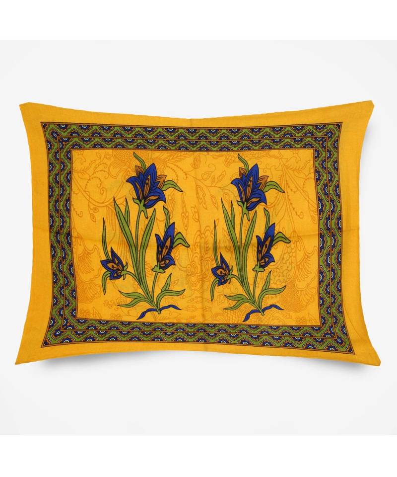 Yellow Color Pure Cotton Single size Bedsheet With  Pillow Cover Single Kashmir Kali Yellow