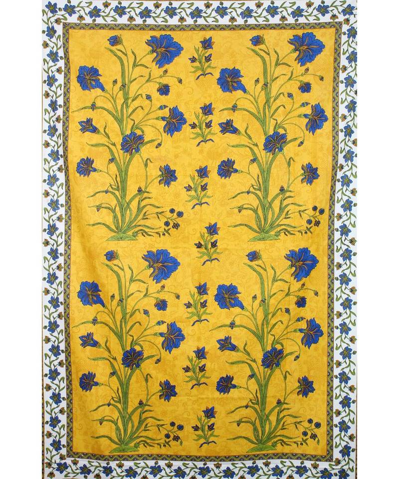 Yellow Color Pure Cotton Single size Bedsheet With  Pillow Cover Single Kashmir Kali Yellow