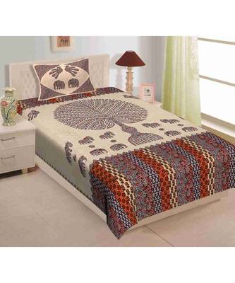Yellow Color Pure Cotton Single size Bedsheet With  Pillow Coverbarmeri tree yellow 1