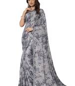 Grey printed chiffon saree with blouse