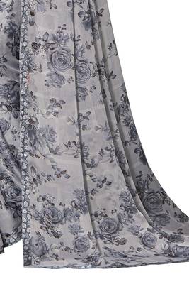 Grey printed chiffon saree with blouse 3