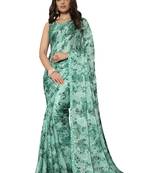 Green printed chiffon saree with blouse