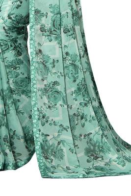 Green printed chiffon saree with blouse 3
