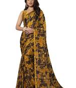 Mustard printed chiffon saree with blouse