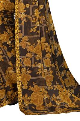 Mustard printed chiffon saree with blouse 3