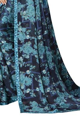 Blue printed chiffon saree with blouse 3