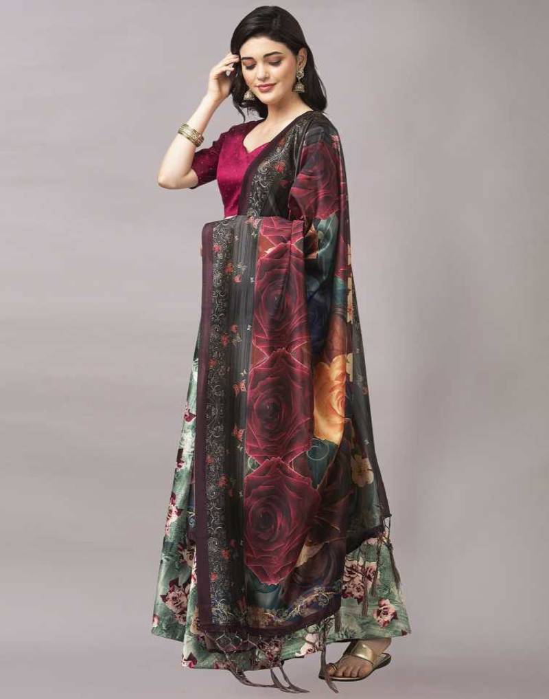  Women's Silk Blend Semi-stitched Lehenga Choli 