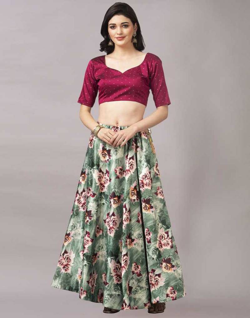  Women's Silk Blend Semi-stitched Lehenga Choli 