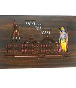 Ratash MDF Wood Temple Design Art Work Led Light Frame Wooden Color with Laser Cut Finish (20 cm X 2 cm X 14 cm)