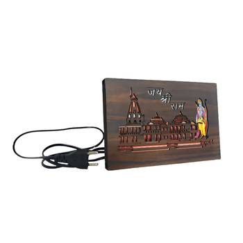 Ratash MDF Wood Temple Design Art Work Led Light Frame Wooden Color with Laser Cut Finish (20 cm X 2 cm X 14 cm) 5