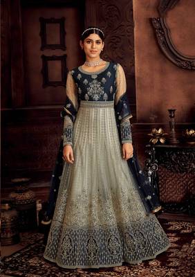 Grey embroidered net salwar 1