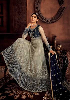 Grey embroidered net salwar 2