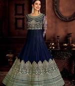 Navy-blue embroidered net salwar