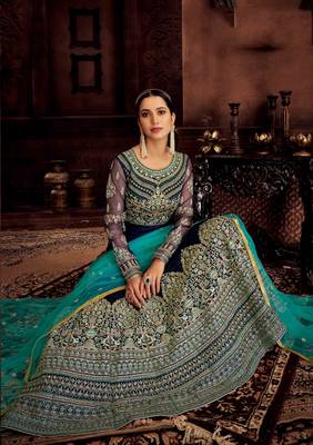 Navy-blue embroidered net salwar 2