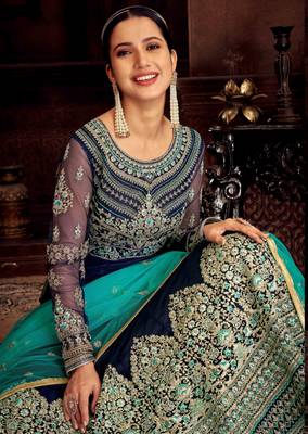 Navy-blue embroidered net salwar 3