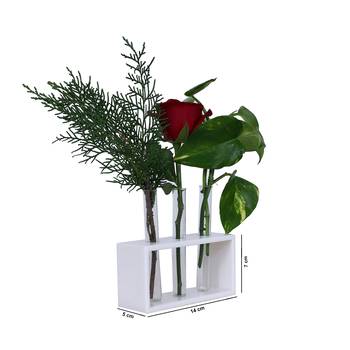 Ratash Corian Solid Surface Hydroponic Test Tube Planter Rectangular Twinkling White with 3 Glass Test Tube 3