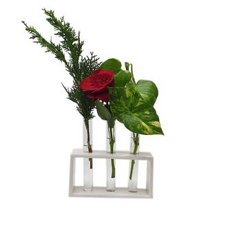 Ratash Corian Solid Surface Hydroponic Test Tube Planter Rectangular Twinkling White with 3 Glass Test Tube 6