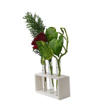 Ratash Corian Solid Surface Hydroponic Test Tube Planter Rectangular Twinkling White with 3 Glass Test Tube 7
